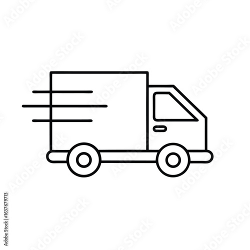 fast delivery truck icon, outline vector of express logistics vehicle with speed lines for quick shipping, courier apps, and e-commerce platforms