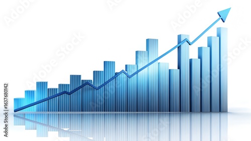 Blue 3d bar chart showing upward trend and growth with a rising arrow, isolated on white background Free Download Blue 3d bar chart showing upward trend and growth with a rising arrow, isolated on white background - GFXLoad