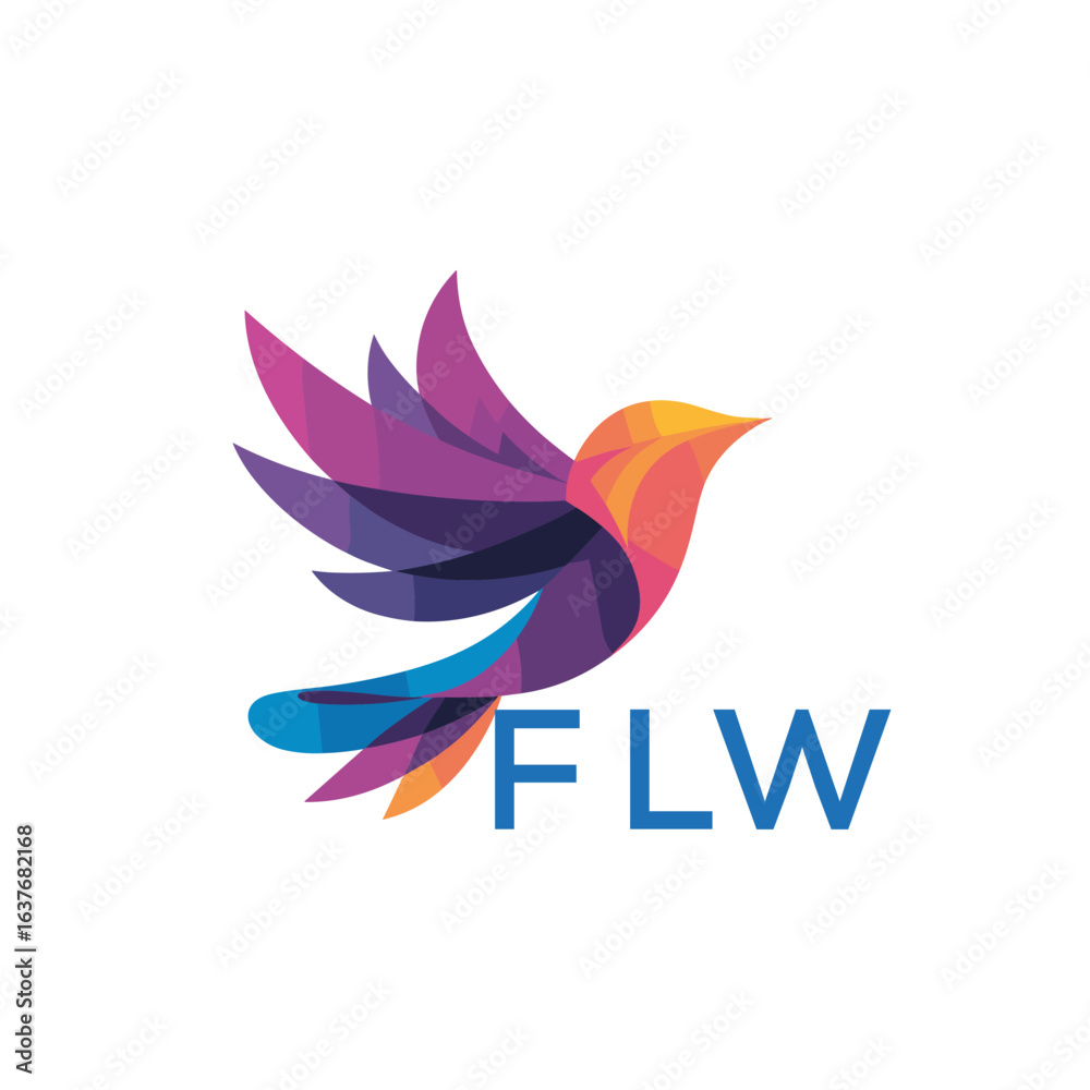 Obraz premium FLW “Colorful Abstract Bird Logo Design – FLW Later Logo, Modern Geometric Vector Illustration” 