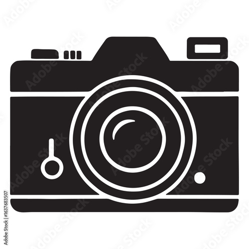 Retro Camera Lens Silhouette in Minimal Vector Form