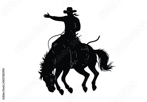 Cowboy silhouettes silhouette of a cowboy riding a bucking horse, isolated on white background