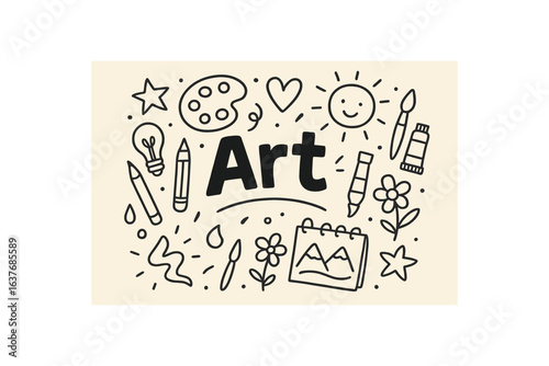 Cute doodle style illustration with large central word Art
