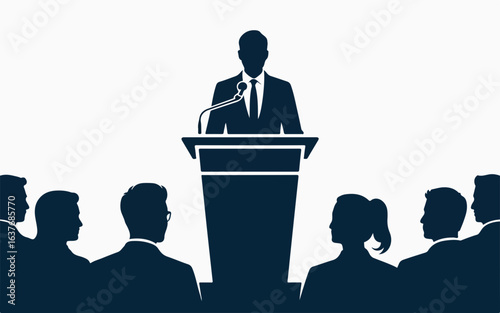 Silhouette set of diverse business people, men and women in suits standing and working in an office environment