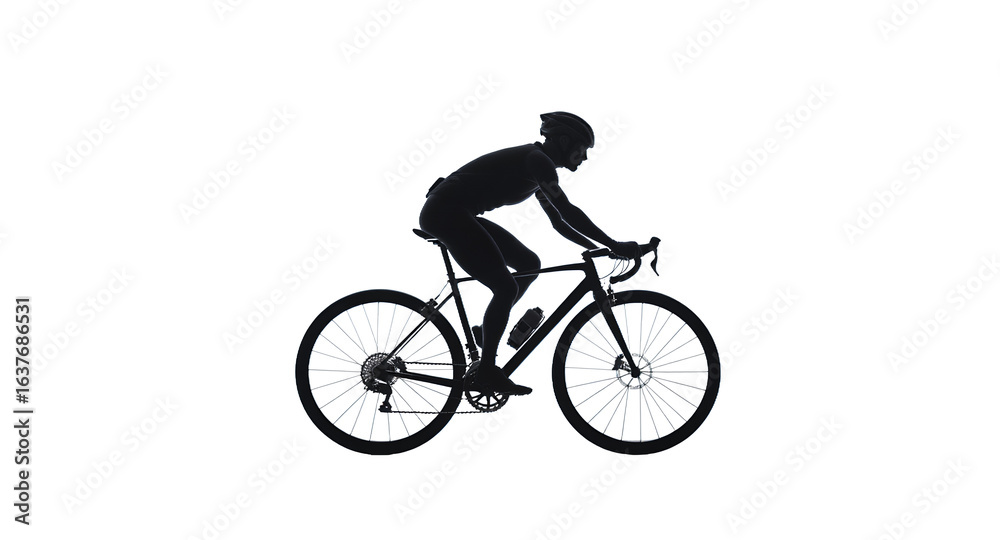 Fototapeta premium Silhouette of Cyclist Riding Road Bike Speed, Endurance, Performance