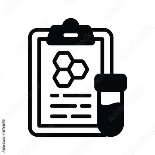 A glyph icon showing detailed lab report paper