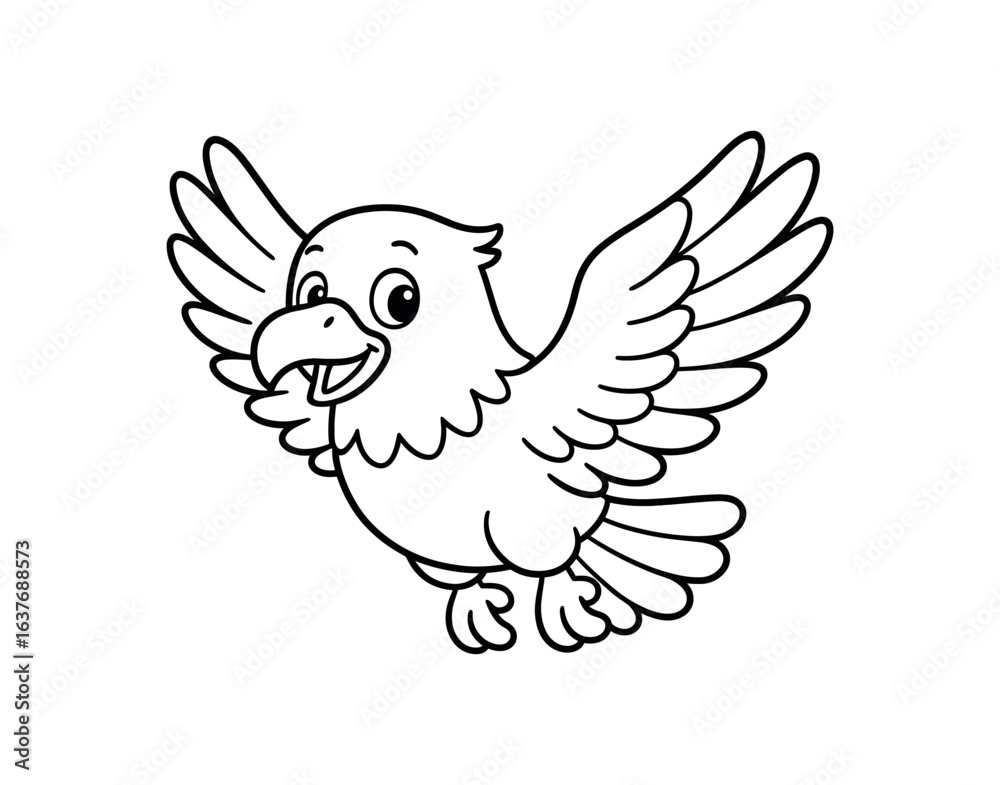 Fototapeta premium Eagle flying stroke illustration cute kids coloring book style. Fun and wholesome theme made for children