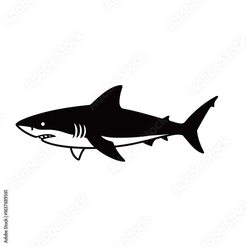 silhouette of a shark with a white background