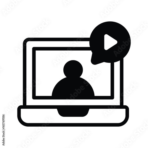 A glyph style icon of tutorial video screen