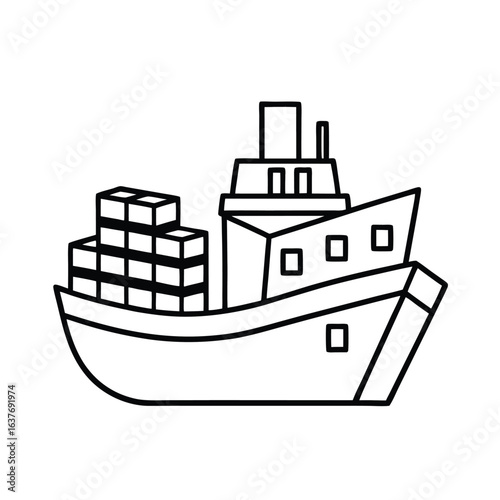 Sea Shipping Icon, Cargo Ship Vector for Maritime Transport & Logistics