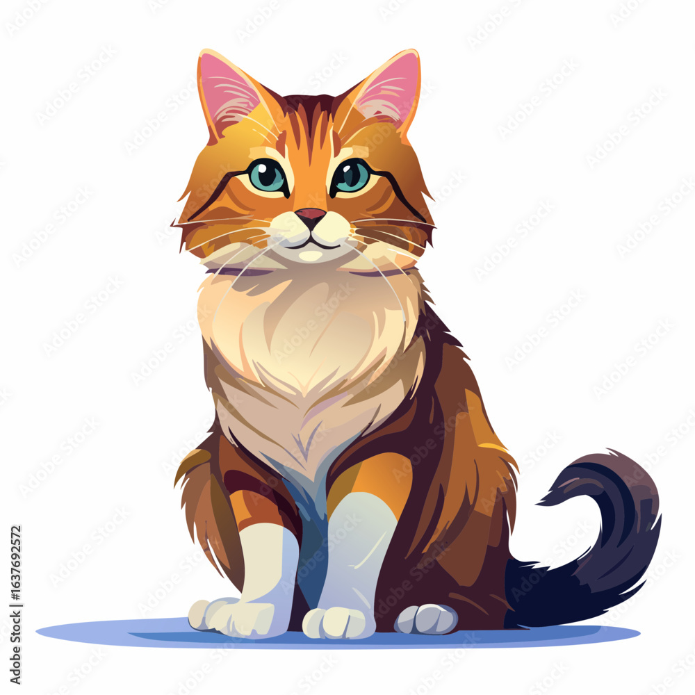 Obraz premium Playful Kitty's Portrait: A charming cartoon-style image of a domestic feline, with a blend of captivating colors and detailed textures.