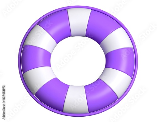 Purple and white striped life preserver, isolated on white background