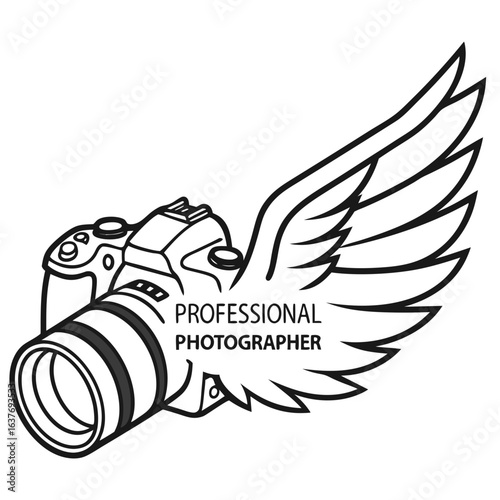 Winged Camera Emblem with Professional Photographer Text
