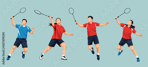 Badminton Players Engaged in a Competitive Match