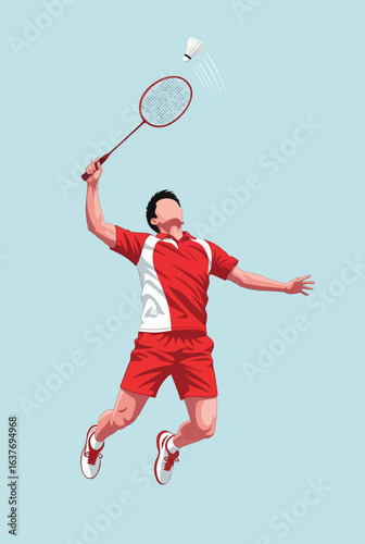 Athlete Executes Powerful Badminton Smash During Match