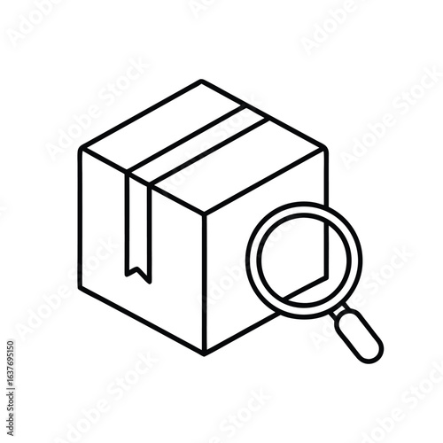 Tracked Package Line Art Icon, Delivery Box with Location Tracking Vector