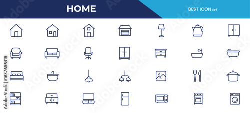 Home Line Icons Pack – Vector Symbols for Furniture, Appliances, and Household Items