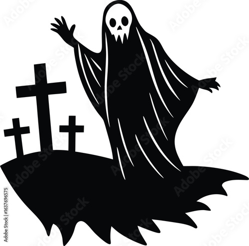 ghost gliding vector art illustration.