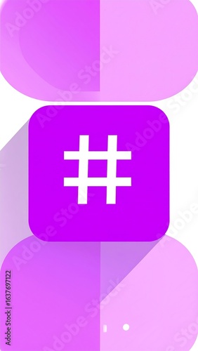 Purple, rounded-square button with hashtag