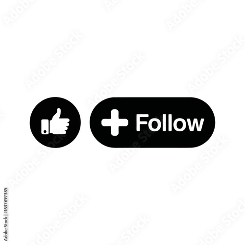 Social media like and follow buttons isolated on transparent background