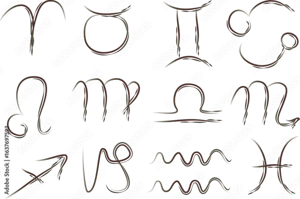 Obraz premium gray brown hand drawn art stroke astrology zodiac signs