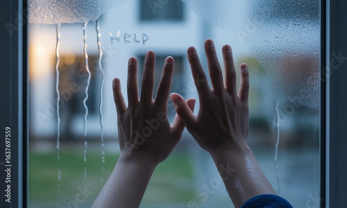 Desperate Plea Hands on Rain-Streaked Glass, Word Help