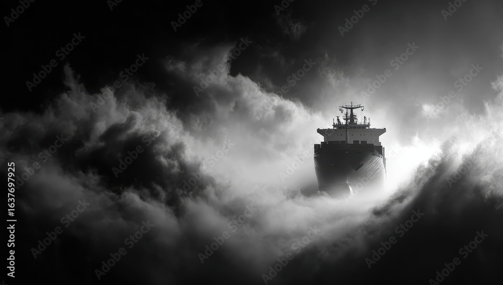 Fototapeta premium Ship silhouetted amidst dramatic clouds