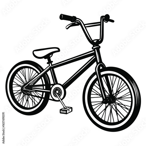 Dynamic Black and White Illustration of a BMX Bike Emphasizing Movement and Energy with Bold Lines and Striking Design