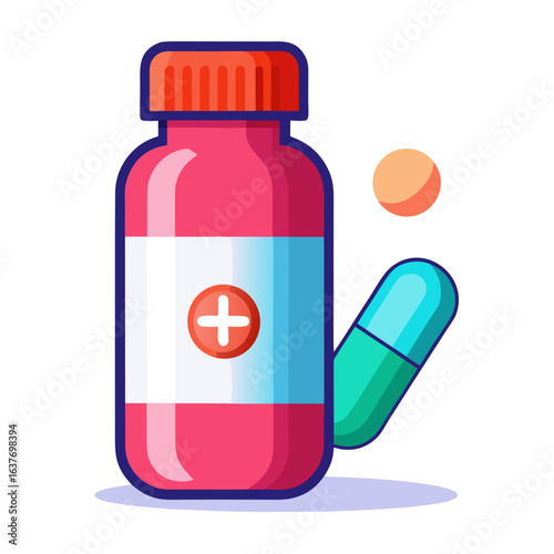 Modern Medicine Bottle and Capsule Pill Vector on White Background