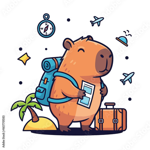Happy Capybara Ready for Adventure and Travel
