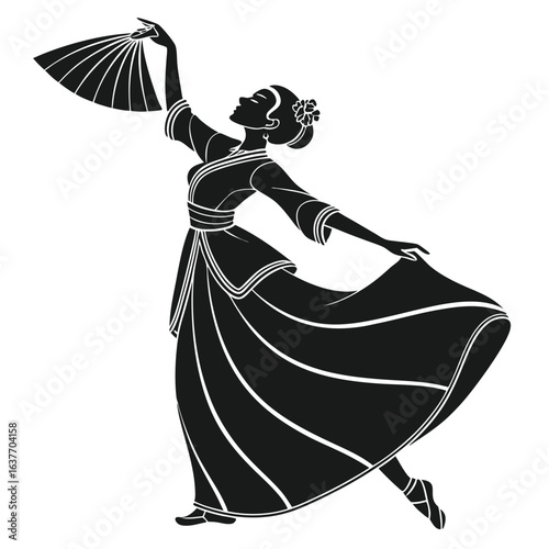 Graceful Asian Traditional Dance Silhouette