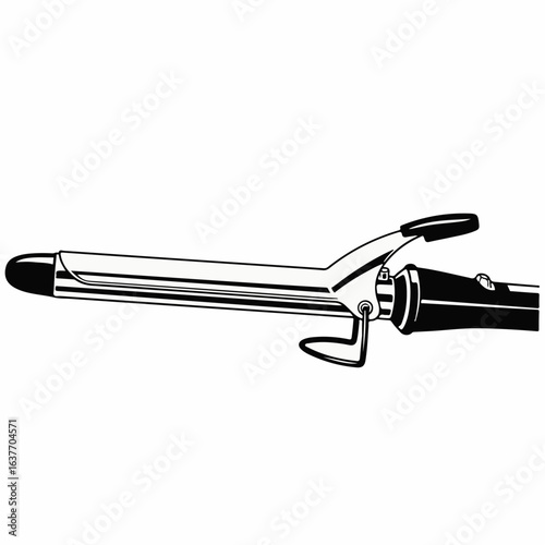 “Curling iron” design showcases isolated professional hair styling tool, “Curling iron”. “Curling iron” features sleek, metallic barrel with ergonomic handle, isolated on white background.