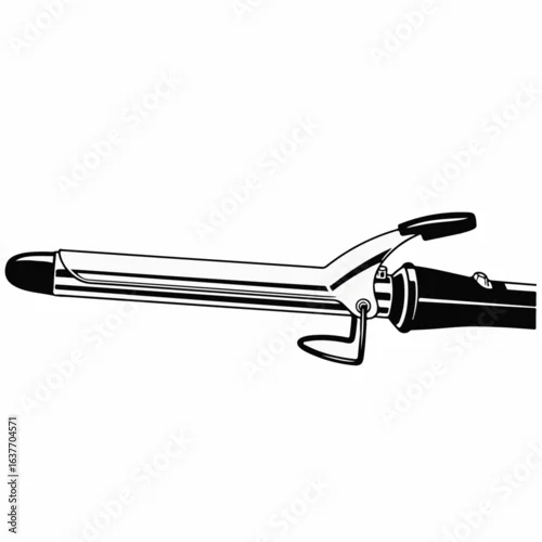 Fototapeta “Curling iron” design showcases isolated professional hair styling tool, “Curling iron”. “Curling iron” features sleek, metallic barrel with ergonomic handle, isolated on white background.