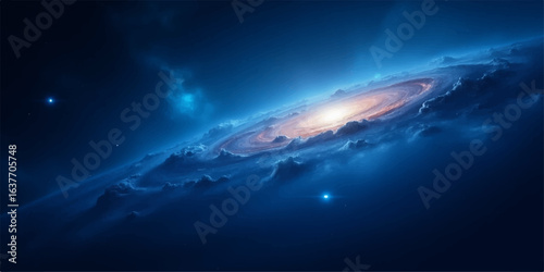 Space shuttle launch near space station in the night sky over Earth and ocean with clouds and light