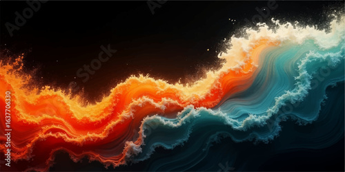 Abstract fiery background with red and orange flames and smoky clouds in the sky