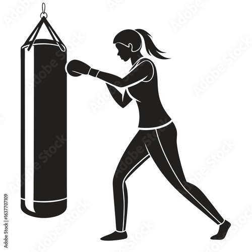 Female Boxer Striking Punching Bag Silhouette