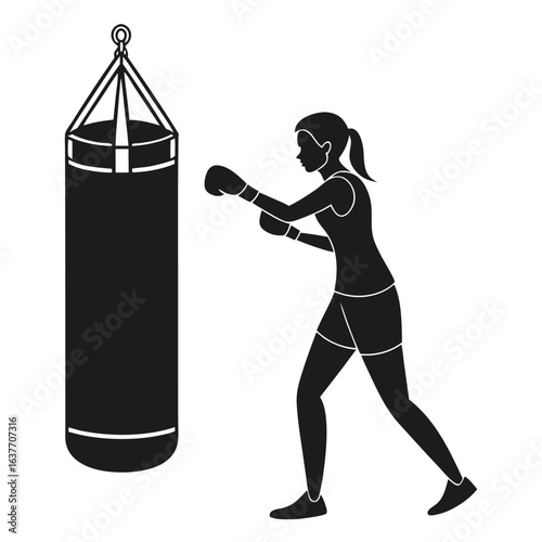 Woman Fighter Punching Bag Silhouette