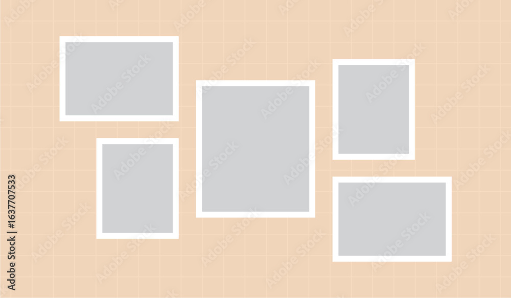 Fototapeta premium Pictures or photos frame collage, page grid layout abstract photo frames and digital photo wall template