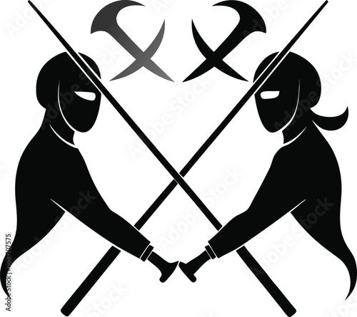 This art illustration features black vector silhouettes of people playing sports and performing circus acts