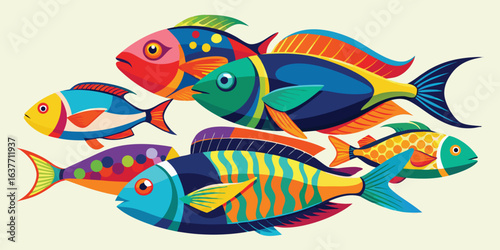 Colorful underwater vector illustration of a cute cartoon tropical fish swimming in the ocean