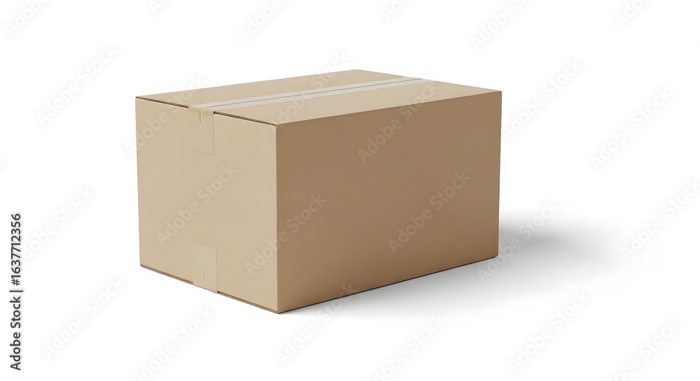 Unopened Brown Cardboard Box on White Background with Subtle Shadow, Perfect for Shipping, Moving, and Storage Concepts Unopened Brown Cardboard Box on White Background with Subtle Shadow, Perfect for Shipping, Moving, and Storage Concepts