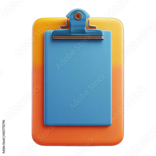 Orange and blue clipboard with blank paper