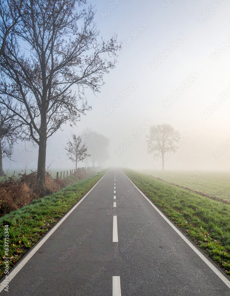 Fototapeta premium Minimalist Cycling Path in Light Morning Fog