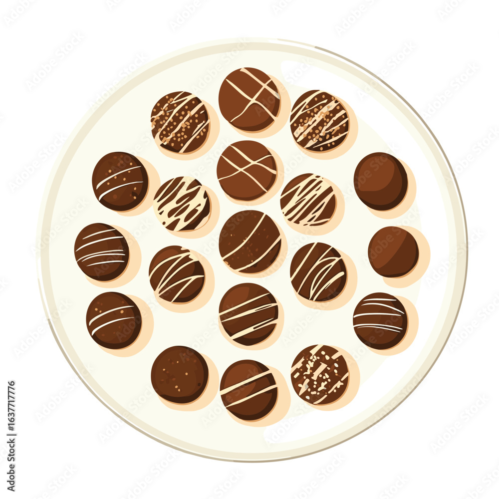 Fototapeta premium flat design of chocolate truffles arranged on a plate, simple and elegant style vector illustration