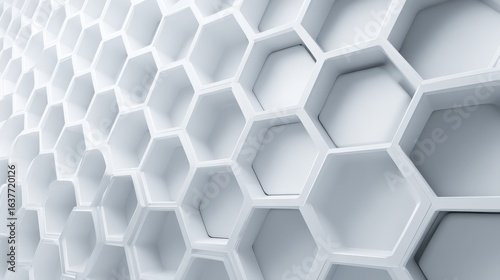 Abstract White Hexagonal Structure Background: Modern Architecture and Design, Innovative Wall Texture, Creative Honeycomb Pattern