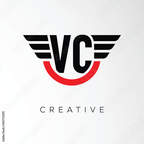VC Creative Wings Letter Logo with Modern Shield - Powerful Business and Branding Symbol