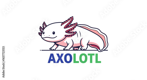 Cute White Axolotl Cartoon Character with Text