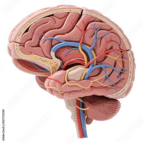 human brain anatomy vector illustration on white background