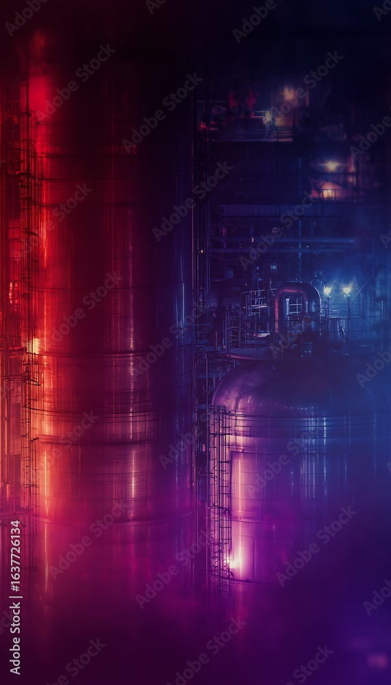 Obraz premium Illuminated industrial complex with colorful lights