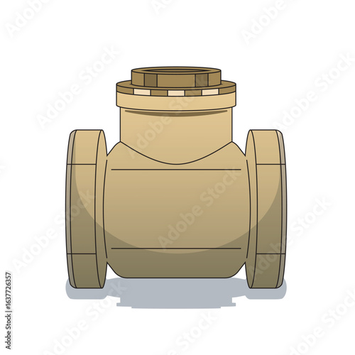 Industrial check valve front view vector for fluid flow control in pipelines. Common in water, oil, and gas systems to prevent backflow. Ideal for technical, schematic, and engineering illustrations.