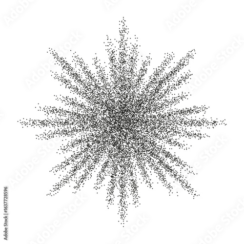 Noisy halftone star with stippled grainy texture on transparent background. Sunburst effect with engraved radial rays. Vector illustration	
